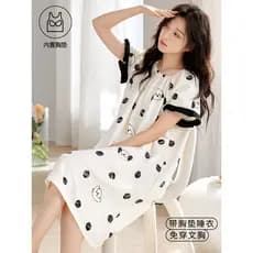 Nuvem de algodão camisola feminina verão manga curta comprimento médio doce puro desejo pijamas vestido verão meninas po