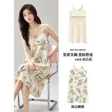 Sling Nightdress feminino verão com almofada no peito de uma peça 2024 novo estilo puro algodão estilo fino bonito influ