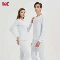 KC Conjunto de roupa íntima térmica masculina de algodão puro branco roupas de outono calças compridas moletom de algodã