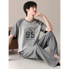 Pijamas masculinos verão bonito puro algodão calças de manga curta exterior Wear juventude estilo fino tamanho grande ve