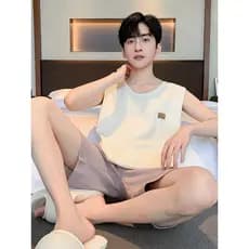 Pijamas masculinos verão 2025 novo estilo colete de algodão puro sem mangas estilo fino verão estilo masculino juventude