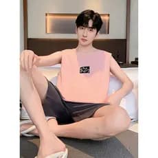 Pijamas masculinos verão puro algodão sem mangas colete 2025 novo estilo masculino verão estilo fino pode usar fora tern