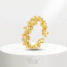 Anel Ajustável de Flor com Zircônia Cúbica para Mulheres Vnox, Anel de Aço Inoxidável Banhado a Ouro 18K, Acessórios de