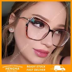 (HENGHA) Óculos Ópticos Femininos Vintage Estilo Ocidental com Armação de Metal Poligonal Anti-luz Azul