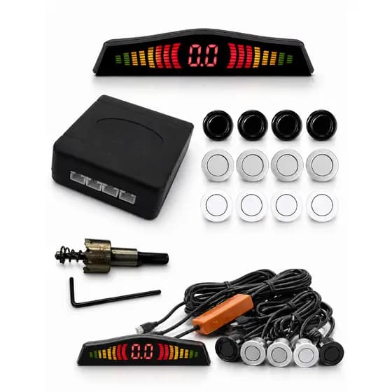 Sensor De Ré Universal Completo Novo Qualidade Premium Cor Preto Prata Branco Preto Fosco Display Com Broca