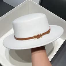 Chapéu de feltro branco de inverno, redondo e de topo plano, para homens e mulheres, estilo jazz.