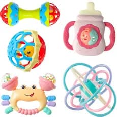 5pcs/set Mordedor De Rattle Bite Teether Não Tóxico Plástico Colorido Rattles Hand Jingle Bells Toys MTOA