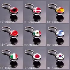 Chaveiro, Bandeira, Esfera de Vidro, Terra, Reino Unido, Canadá, Afeganistão, Alemanha, Argélia, Israel, Itália