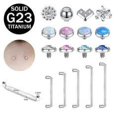 1 peça de piercing de barra com face de cristal e rosca interna em liga de titânio G23 de 12-20mm, joia para micro pierc