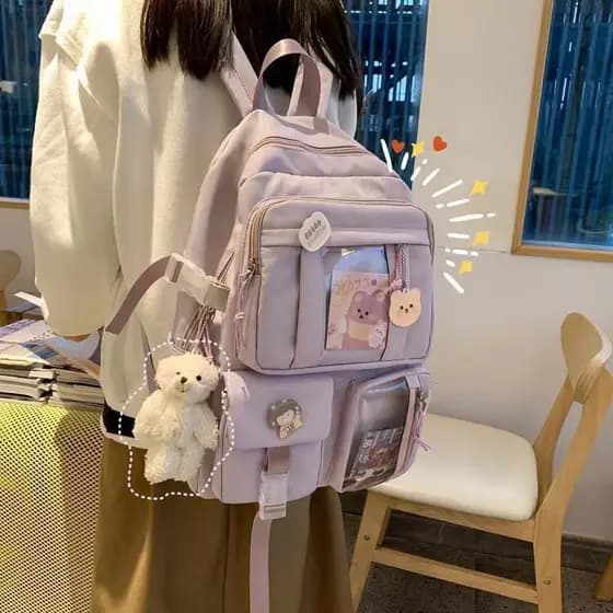 Mochila de viagem feminina, estilo coreano, grande capacidade, com chaveiro, à prova d'água.