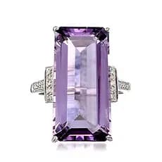 Anel encantador de prata esterlina 925 com zircônia roxa retangular, adequado para mulheres, luxuoso e elegante, perfeit