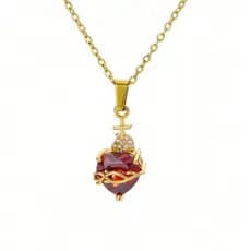 Colar feminino de luxo 18K, com pingente romântico em formato de coração, imitação de rubi, estilo doce e moderno.