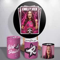 Painel Festa Redondo Trio Cilindro Universo Teen Influencer Rosa Neon Girl Decoração Moderna Kit Ou Avulso