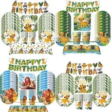 Conjunto de utensílios de mesa para festa de aniversário com tema do Rei Leão, de 61/62 peças, incluindo copos, pratos,
