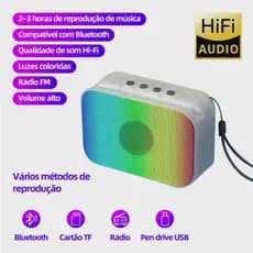 Caixa de Som Bluetooth Portátil com Luzes LED e Rádio FM