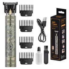 Máquina de Cortar Cabelo Elétrica Recarregável USB, Estilo Dragão, Lâmina de Aço Inoxidável, 4 Pentes Guia
