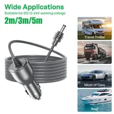 Carregador Veicular para Starlink Mini, 12-24V, Cabo 2/3/5m, Bivolt para Carro e Motorhome
