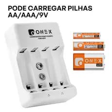 ONEX Carregador de Pilhas Compatível AA AAA 9V 4 Slots Tomada 110/240V Proteção Contra Sobrecarga