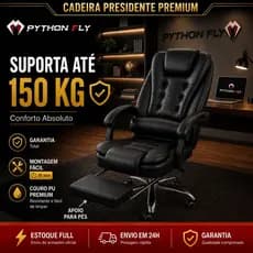 Cadeira de escritório presidente, cadeira de home office com apoio para os pés e encosto ajustável（Preto）