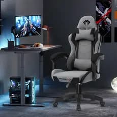 Cadeira Gamer Ergonômica Reclinável Tecido Respirável - Suporte 150kg, Apoio Lombar e Pés, Base Metálica