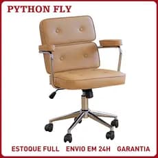 Cadeira de Escritório Giratória Ergonômica com Apoio Lombar — Couro Marrom, 360°, Altura Ajustável, Compacta