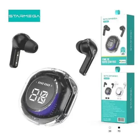 Fone De Ouvido Bluetooth 5.4 Intra Aurricular Transparente Com Display - ST-159A