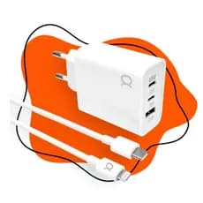 Carregador Turbo GaN 65W A'Gold CA46-6 Quick Charge 3 Portas USB-C PD + Cabo Tipo-C para Lightning Original