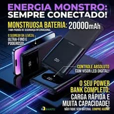 Carregador Portátil Power Bank 20000mAh Mofit 74Wh LED Digital Turbo Carga Rápida p/ iPhone Android