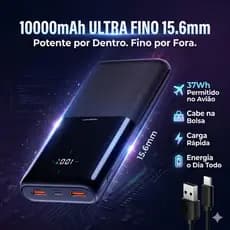 Power Bank 10000mAh Ultra Fino e Portátil Carga Rápida 37Wh Permitido no Avião MOFIT