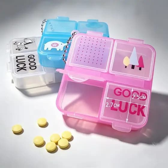 Porta Comprimidos com 3 /4/7 Compartimentos nas Cores, Rosa, Azul e Transparente