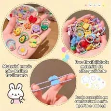 Kit com 20/50 peças Xuxinha elástico rabico de Cabelo infantil colorida  frutinha /Princesa/Flors mais batato