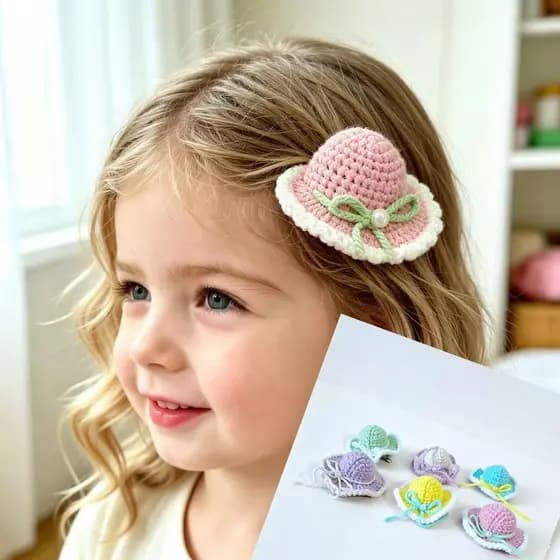 Presilha Chapéu Bico de Pato Crochê Artesanal Algodão de Leite Cor Macaron 6cm Acessórios de Cabelo