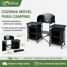 GOSHOP Carrinho Organizador Cozinha Portátil Dobrável com Prateleiras Mesa Camping Churrasco Piquenique Móvel Externo