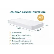 Colchão infantil Espuma Mini Cama Berço Quarto Antialergico Selo Inmetro Juvenil criança D18 1.50x70