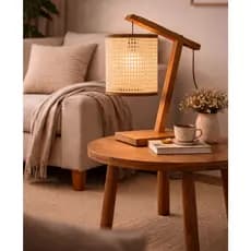 Luminária Abajur Aurora Madeira De Mesa Luz Tecido Quarto
