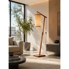 Luminária Abajur Lustre De Chão Tripe Aurora Madeira Maciça Moderna Luxo Sala Quarto Escritorio Cupula Comprida