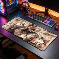 Mousepad Grande Mecha Robô com Efeito de Luz Cósmica Base Antiderrapante Alta Precisão para PC e Notebook