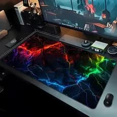 Mousepad Gamer Extra Grande Relâmpagos Coloridos Antiderrapante para Mesa Setup Brasileiro