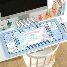 Mousepad Grande Cachorrinho Cinnamoroll Pastel Azul Base Antiderrapante Superfície Lisa para Notebook PC