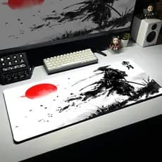 Mousepad Grande Arte de Tinta Chinesa Samurai Lua Vermelha Base Antiderrapante Alta Precisão para PC Notebook