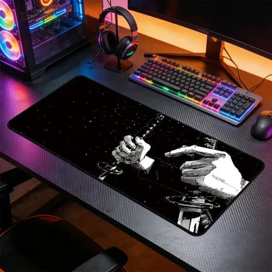 Mousepad Grande Desenho Minimalista de Guerreiro com Lâmina Base Antiderrapante Alta Precisão para PC Notebook