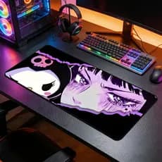 Mousepad Grande Arte Mangá Monocromática Rasgada com Olhos Base Antiderrapante Alta Precisão para Notebook e PC
