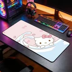 Mousepad Grande Desenho Fofo de Dinossauro com Melancia Base Antiderrapante Superfície Lisa para Notebook e PC