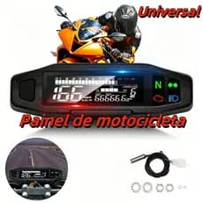 Painel Digital Mini LCD Moto Universal 8-12V Velocímetro Odômetro LCD IP68 Preto