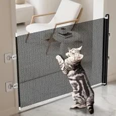 Portão Retrátil para Pets 78*180cm Ajustável, Branco/Preto