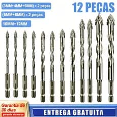 Kit 12 Brocas Titânio 3-12mm Universal - Fura Concreto, Metais, Vidro, Madeira e Cerâmica