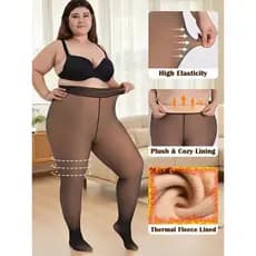 Meia-Calça Térmica PLUS SIZE G-GG Forrada Peluciada Translúcida de Lã Feminina Super Elástica Slim