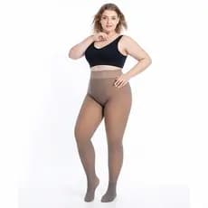 Meia-Calça Café Térmica Plus Size  Forrada Peluciada Translúcida de Lã Feminina Super Elástica Slim