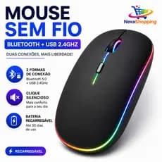 Mouse Sem Fio Bluetooth Recarregável RGB USB 2.4GHz Ergonômico para Notebook e PC