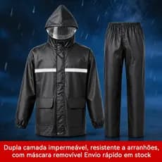 Conjunto de Capa de Chuva Impermeável,para Trabalho e Moto-com Calça,Refletivo e Máscara Removível
